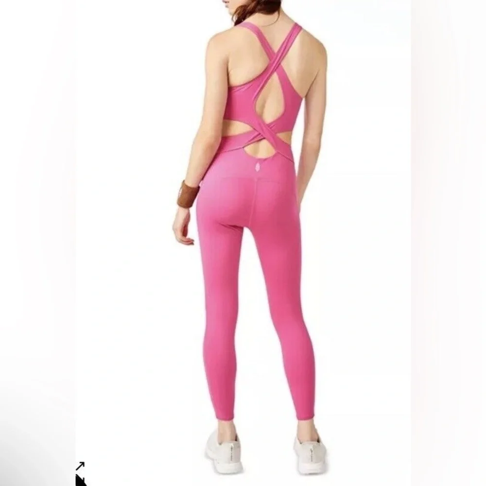 New! Free Movement x Free People Back It Up Jumpsuit Bright Pink 45452